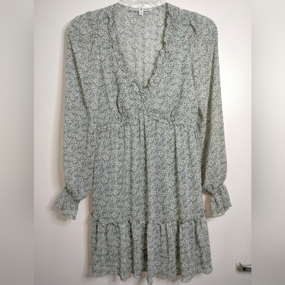 Allison & Kelly (Sz S) Multicolor Floral Ruffle Trim LS Fit & Flare Shift Dress